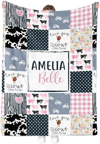 MDPrints Cow Baby Blankets for Girls, Customized Baby Girl Gifts with Name, Personalized Baby Blanket, Newborn Gift - Image 3