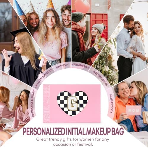 mibasies 2 PCS Initial Makeup Bags for Women: Cosmetic Bag for Travel Toiletry - Birthday Gifts for Teen Girl Gifts Trendy Stuff - Graduation Teacher Gift for Girlfriend -Checkered Black G - Image 6