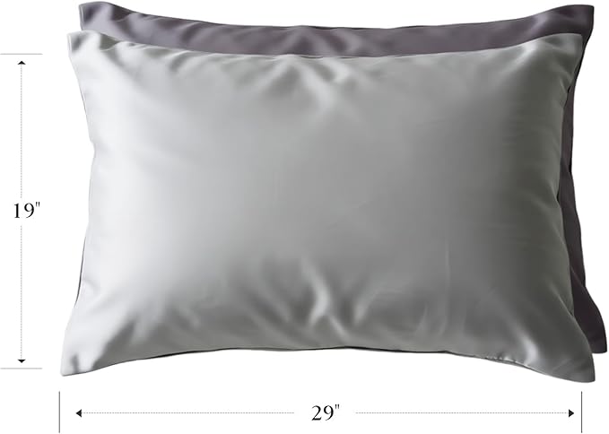 Mulberry Silk Pillowcase for Hair and Skin, Luxury Double Sided Pure Silk Pillowcase, 29x19 Inches, 1Pc (Silver Gray)