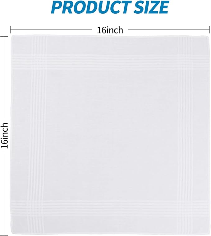 Men's Handkerchiefs 100% Soft Cotton, Classic White Hankies,Breathable and Reusable Handkerchiefs for Men