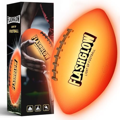 Light Up Football for Boys: Glow in The Dark - Toys for Kids Teen Boys Ages 8-15 - Birthday Christmas Easter Gift Ideas - Outdoor Sports Activity Night Play - 8 9 10 11 12 13 14 15 Years Old Teenager by FLASHGLOW