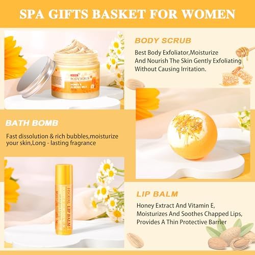 Birthday Gifts for Women, 9PCS Almond Milk & Honey Bath and Body Gifts Set - Image 4