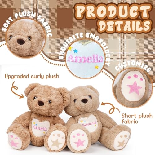 Custom Embroidered Plush Bear with Name, Personalized Baby Plush Toys, Personalized Teddy Bear Stuffed Animal, 1-14 Year Old Girl Toys, Easter Birthday Gifts for Baby Girls Boys Toddlers Newborn - Image 3