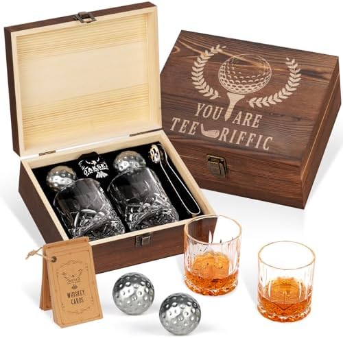 Oaksea Gifts for Men Dad Fathers' Day, Golf Ball Shaped Stainless Steel Whiskey Stones Gifts Set, Reuasable Ice Cube for Drinking, Anniversary Birthday Gifts for Him, Cool Stuff Bourbon Presents by Oaksea