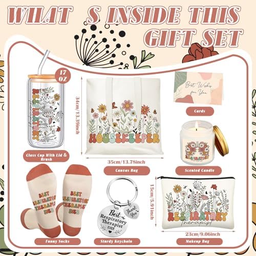 Funnymoom 6 Pcs Respiratory Therapist Gifts for Women Thank You Therapist Gifts with17 oz Glass Cup Canvas Tote Makeup Bag Birthday Gift Set for Respiratory Therapy - Image 3