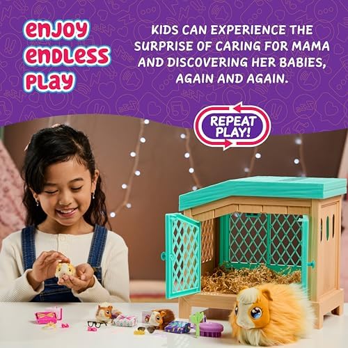 Little Live Pets Mama Surprise Guinea Pig Plush Toy, Interactive Stuffed Guinea Pig Hutch and 3 Babies, Animal Plush with 20+ Sounds, Toys for Ages 4+ - Image 6