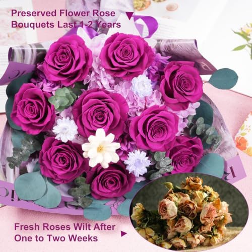 Lovenfold Flowers for Delivery Birthday Flowers Gift for Her,Preserved Flowers Bouquet 9 Roses Bouquet,Birthday Gifts for Women Mom Grandma(9 Purple Roses) - Image 3