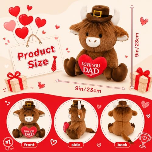 Highland Cow Plush Toy,Highland Cow Stuffy with Holding Love You DAD Heart - Image 3
