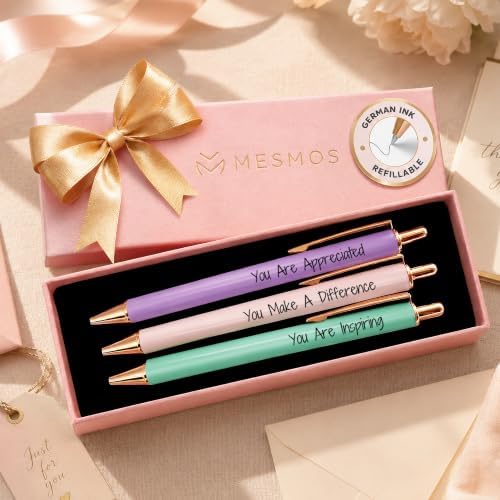 MESMOS 3pcs Fancy Pens, End of Year Teacher Gifts for Women, Difference Maker Gift, Thank You Teacher Gift Pens, Best Teacher's Gifts Supplies, Aesthetic Nice Pen Set, German-Ink 1mm Swiss-Tip by MesmorizingMemoriesMoments