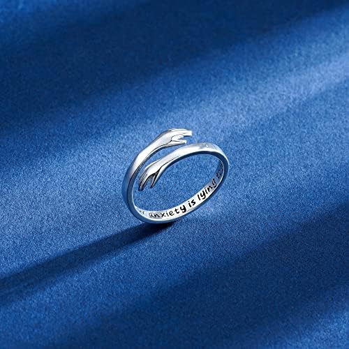 Yesteel S925 Sterling Silver Hug Ring for Women Teen Girls, Adjustable Ring Jewelry Mothers Day Birthday Gifts for Daughters Mom Sister Wife Friends Grandma - Image 3