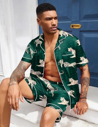 Ekouaer Mens Silk Satin Pajamas Set Short Sleeve Button Up Lounge Pjs Set - Image 5