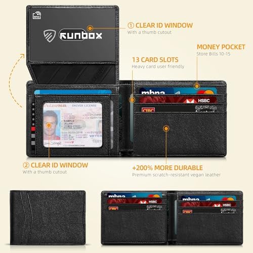 RUNBOX Wallet for Men -Slim Rfid Leather Mens Bifold Novelty Wallets 2 ID Window With Gift Box Men's Accessories - Image 2