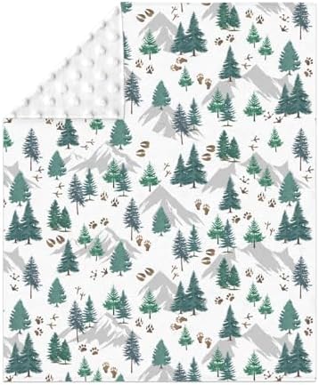 Vintage Trees Paw Mountain Baby Blankets for Girl Boy Pine Trees Animal Tracks Soft Mink Dotted Backing Double Layer Swaddle Receiving Blanket Toddler Nature Wildlife Nursery Bed Blanket Crib 30x40 - Image 2