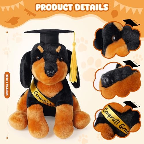 Dachshund with Graduation Cap Toys Class of 2026 Plush Stuffed Teddy Bear Animal Dog Graduation Cap and Gown with Greeting Card and Bag for Graduation Day Gift(Dachshund) - Image 3