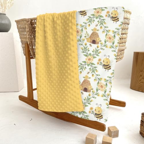 Vintage Floral Bees Baby Blankets for Girl Boy Cute Bees Honeycomb Flowers Soft Mink Dotted Backing Double Layer Swaddle Blanket Pastel Bee Yellow Floral Bed Throws for Newborn Toddler Nursery 30x40 - Image 6