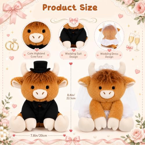 2 Pcs Wedding Highland Cow Plush,Will You Be My Flower Girl & Ring Bearer - Image 2