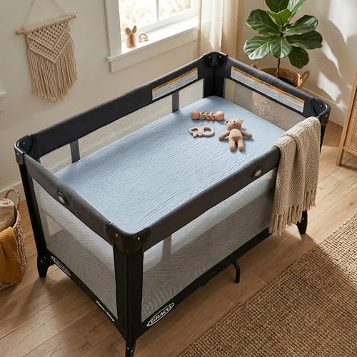 Muslin Pack and Play Sheet, 100% Cotton Playard Sheet (39"x27"), Breathable & Soft Mattress Pad Cover, Boho Blue for Boys(1 Pack) - Image 7