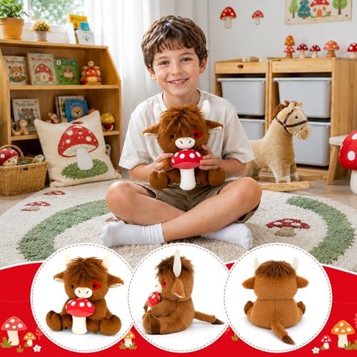 Mushroom Highland Cow Plush Toy-9inch Highland Cow Stuffed Animal - Image 3