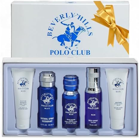 Beverly Hills Polo Club BHPC Cologne 5 Piece Gift Set for Men | Eau de Toillete, Deodorant, Shower Gel, Body Wash, Body Spray Fragrances (Blue) by BeverlyHillsPoloClub