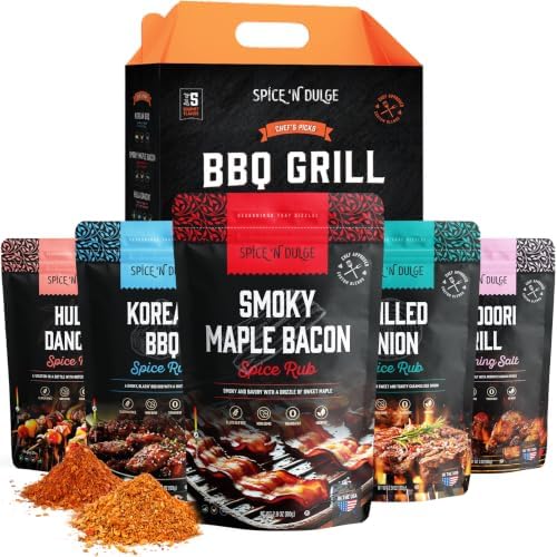 BBQ Grilling Rubs & Grill Seasonings Gift Set, 5 Gourmet Smoking Spice Rub Packs & Smoker Accessories, Spices Kit, Grilling Gifts For Men, Him, Dad, Husband, Gluten-Free, Kosher, Fathers Day Gift For Dad by PopNDulge