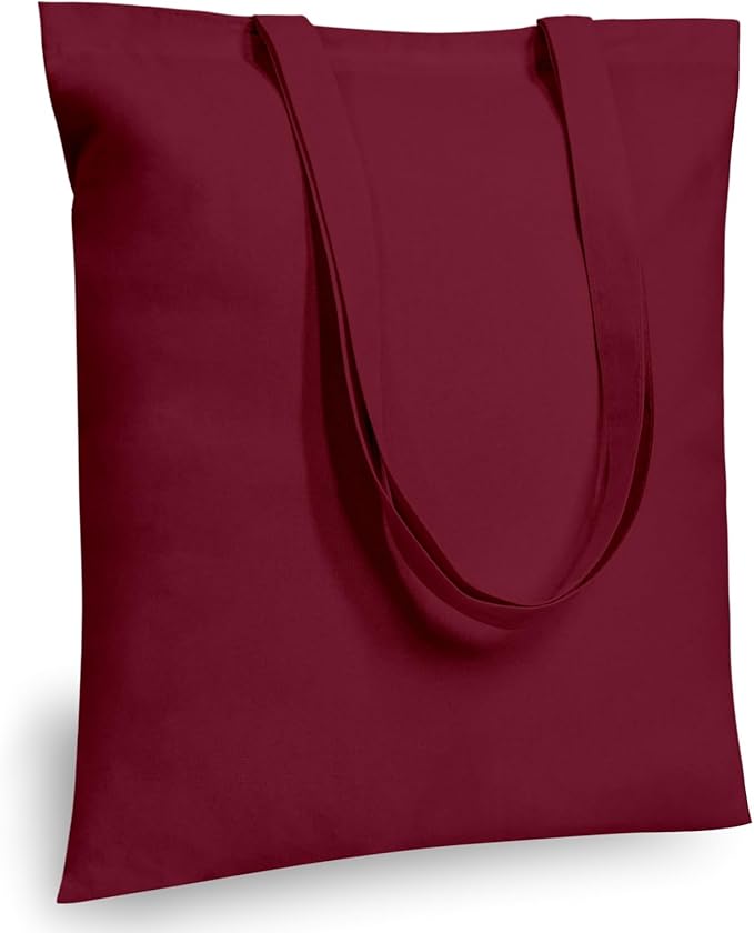 TOPDesign 24-Pack Economical 16"x15" Burgundy Cotton Tote Bags, Lightweight Medium Reusable Grocery Shopping Cloth Bags, Suitable for DIY, Advertising, Promotion, Gift, Activity