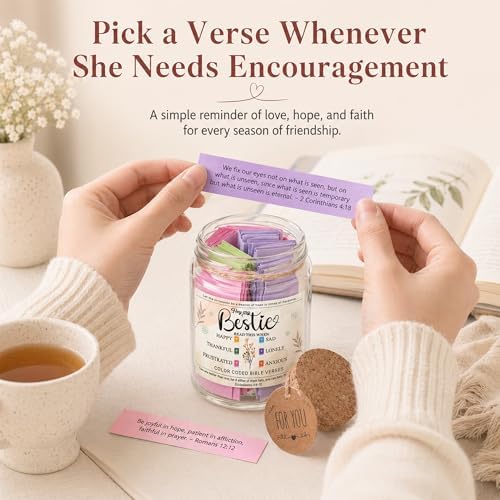 Bestie Bible Verses Jar – Birthday Gifts for Friends, Graduation Gifts for Bestie, Color Coded Bible Verses, Faith Based Friendship Gift for Women - Image 5