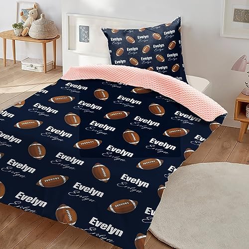 Personalized Football Blanket - Customized Name with Footballs Patterns - Soft Plush Flannel Blanket with Double Layer Dotted Backing for Baby Toddler Kids Teen Boys Girls Gifts Navy - Image 3