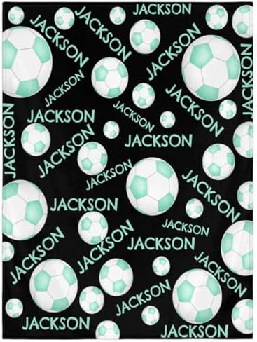 Personalized Baby Blankets for Girls Boys, Custom Baby Blanket with Name Swaddle Toddler Fleece Blanket Personalized Gift Green Black Soccer Text by RIRIX
