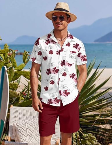 COOFANDY Men's Hawaiian 2 Piece Outfits Floral Button Down Shirt and Shorts Vacation Outfits Summer Beach Matching Set - Image 4