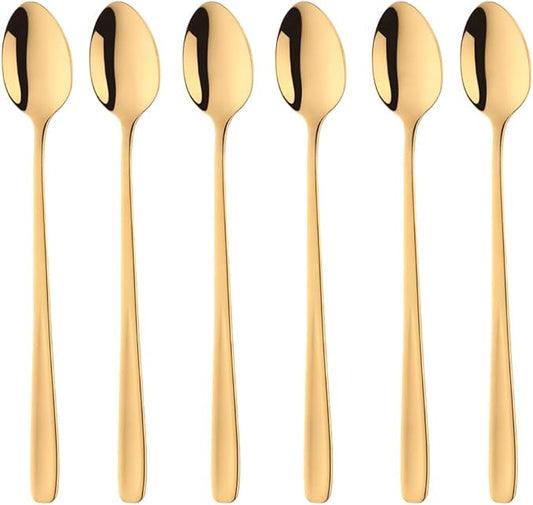 Buyer Star Long Handle Iced Tea Spoons Set of 6, 8 inch 18/10 Heavy Duty Coffee Spoon Sets for Mixing, Cocktail Stirring, Tea, Coffee, Milkshake, Cold Drink