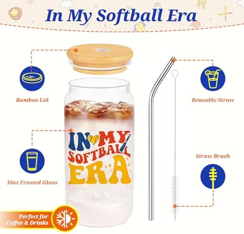 Softball Gifts for Girls Women with 16OZ Jar Glass Tumbler, Canvas Tote Bag, Makeup Bag, Softball Socks, Keychain & Stickers, Softballs Player Birthday Gift for Team Player Gifts - Image 6