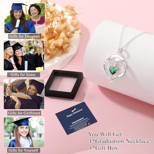 Fervia Graduation Gifts Birthstone CZ Heart Graduation Cap Necklace Gifts - Image 6