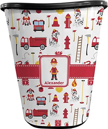 Personalized Firefighter Character Waste Basket - Double Sided (Black) w/Name or Text by Unknown