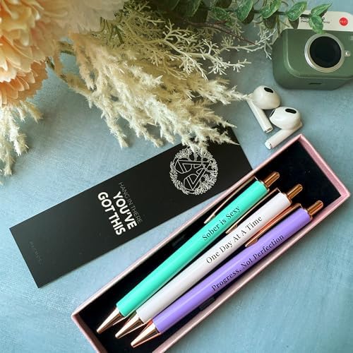 MESMOS Meaningful Sobriety Gifts for Women, 3pk Fancy Pen Set with German-Made Ink, Inspirational Pens, Proud of You Sober Gifts, Sober Affirmation Quote - Image 2