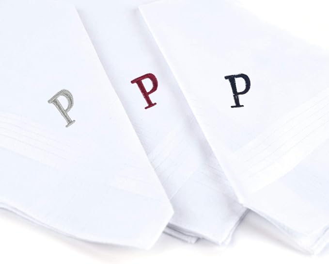 Initial Handkerchief for Men, Monogrammed Boxed 3 Piece Set,100% Cotton