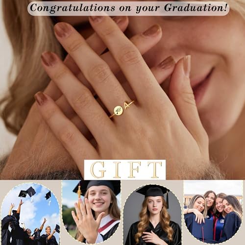 Btysun Graduation Gifts Class of 2026 Gift Initial Ring Gold Rings for Women Christian Gifts for Women Letter A-Z Teens Cross Initial Ring for Daughter Mom Granddaughter Her - Image 5