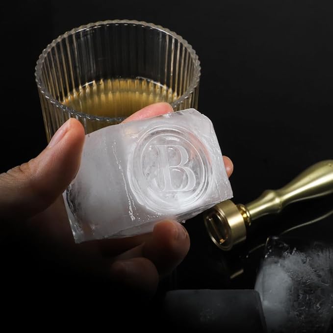 Ice Cube Stamp for Cocktails Ice Stamp Brass Head with Handle, Ice Branding Stamp for Ice Cubes Cocktail Whiskey Drinks Party Wedding Making DIY Crafting (Letter B)