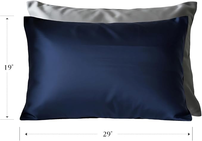 Mulberry Silk Pillowcase for Hair and Skin, Luxury Double Sided Pure Silk Pillowcase, 29x19 Inches, 1Pc (Navy Blue)