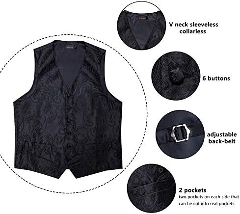 DiBanGu Mens Vest and Tie Set Formal Paisley Waistcoat and Necktie Pocket Square Cufflinks Silk Suit Vest for Tuxedo Wedding - Image 5