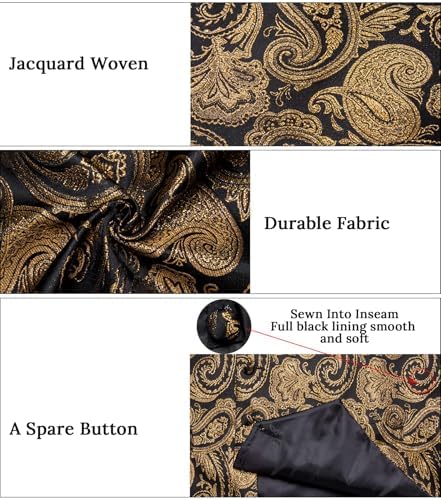 DiBanGu Mens Vest and Tie Set Formal Paisley Waistcoat and Necktie Pocket Square Cufflinks Silk Suit Vest for Tuxedo Wedding - Image 5