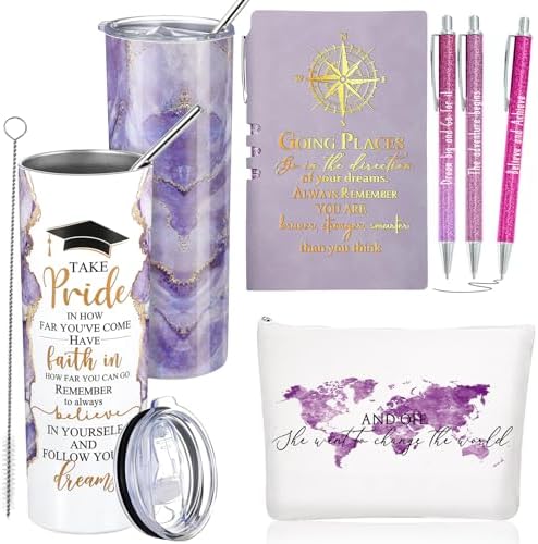 Domensi 6 Pcs Class of 2026 Graduation Gifts for Her Women Purple 20 oz Tumbler Makeup Bag Journal Ballpoint Pen Inspirational Graduation Gifts Set for College High School Daughter Sister Friend by Domensi