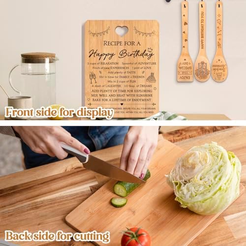 Birthday Gifts for Women - "Recipe for a Special Happy Birthday" Birthday Gifts for Men Cutting Board Set, Bamboo-Made Engraved Utensil Set Gifts for Women Birthday. - Image 5