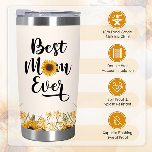 TEEZWONDER Birthday Gifts for Mom - 20 oz Sunflower Stainless Steel Tumbler - Image 3