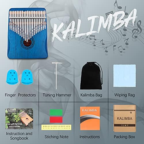 Kalimba Thumb Piano,YUNDIE Portable 21 Keys Mbira Finger Piano with Tune Hammer and Instruction,Musical Instruments Gift for Adult Beginners Professional(Blue) - Image 4