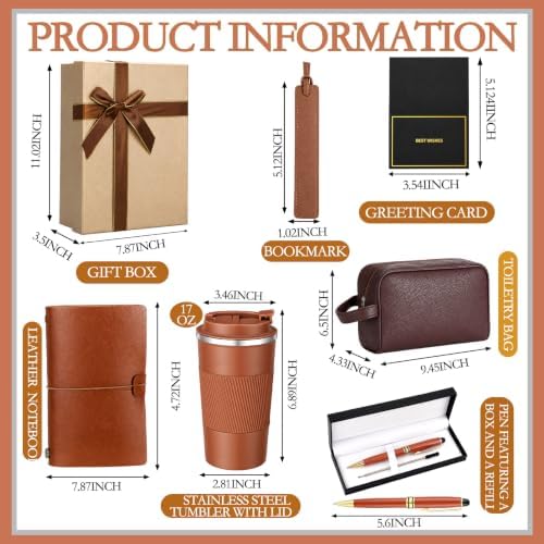 7 Pcs Gift Set for Men 17oz Tumbler Notebook Bag Pen,Brown - Image 2