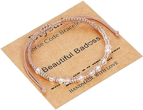 Morse Code Bracelets for Women Mothers Day Gifts 2026 Graduation Gifts Mom Birthday Gift Pink Braided Bracelets Teen Trendy Stuff Inspirational Best Friend Birthday Gifts for Daughter Girlfriend Christmas Stocking Stuffers Jewelry by BTYSUN