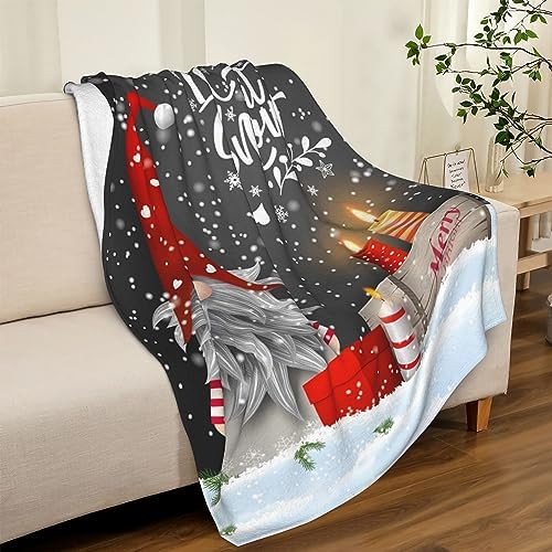 Christmas Throw Blanket, Merry Christmas Gnome Xmas Gifts Winter Snowflakess, Living Room/Bedroom/Sofa Couch Warm Soft Bed Flannel Blanket for Children Adults All Season 50"X40" - Image 2
