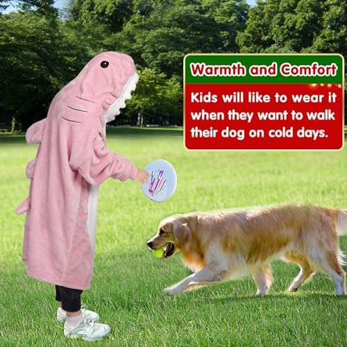 Waitu Shark Blanket Hoodie Funny Birthday Gifts for Women Men Boys Girls, Zipper Wearable Shark Hooded Blanket Cute Shark Costume Cozy Flannel Shark Wearable Blanket for Shark Lovers(Kids,Bright Pink) - Image 7