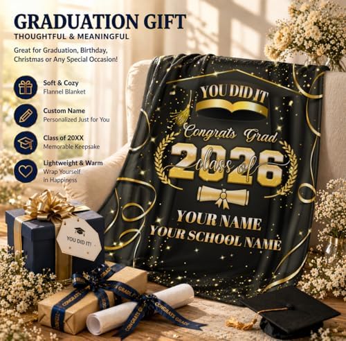 Personalized Graduation Blanket Gifts, Class of 2026 Custom Name Throw Blanket for Her Him - Soft Flannel Throw Grad Keepsake for Senior - Image 2