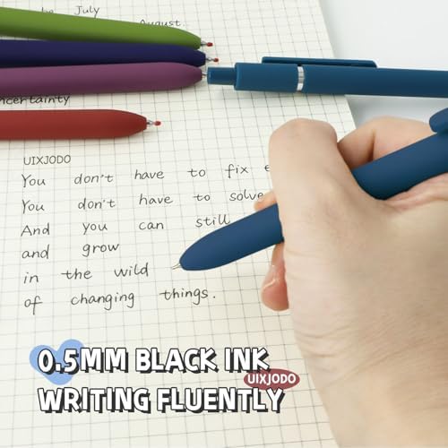 UIXJODO Gel Pens, 10 Pcs 0.5mm Black Ink Pens Fine Point Smooth Writing Pens with Silicone Grip, High-End Series Metal Clip Retractable Pens for Journaling Note Taking (10 Pcs Vintage) - Image 6